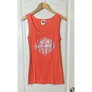 Harley Davidson Orange Ribbed Silver Logo Tank Landers Toad Suck Graphic Size XL